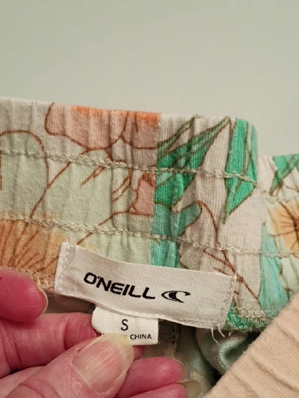 O'Neill Floral Drawstring Athletic Shorts in Yellow, Mint & Cream - Picture 2 of 10